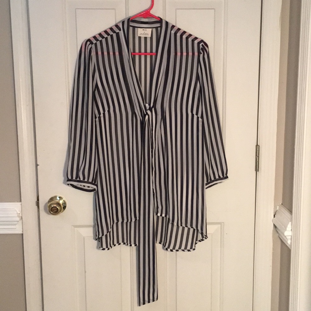 Urban Outfitters Navy & White Striped Sheer Top